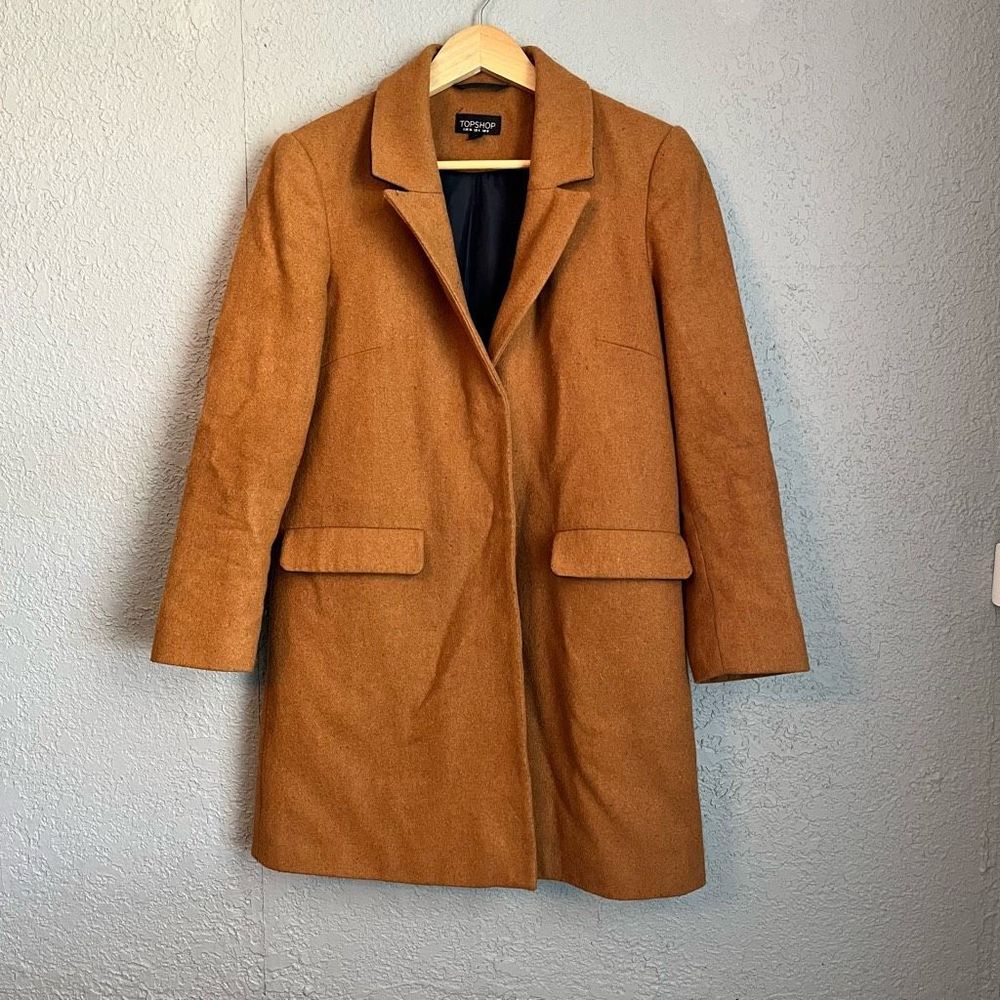 TopShop Womens Dark Carmel  Wool Blend Long Coat Size 4